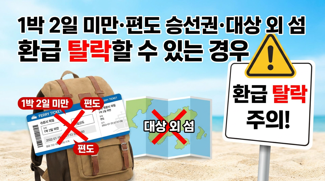 1박 2일 미만·편도 승선권·대상 외 섬, 환급 탈락할 수 있는 경우