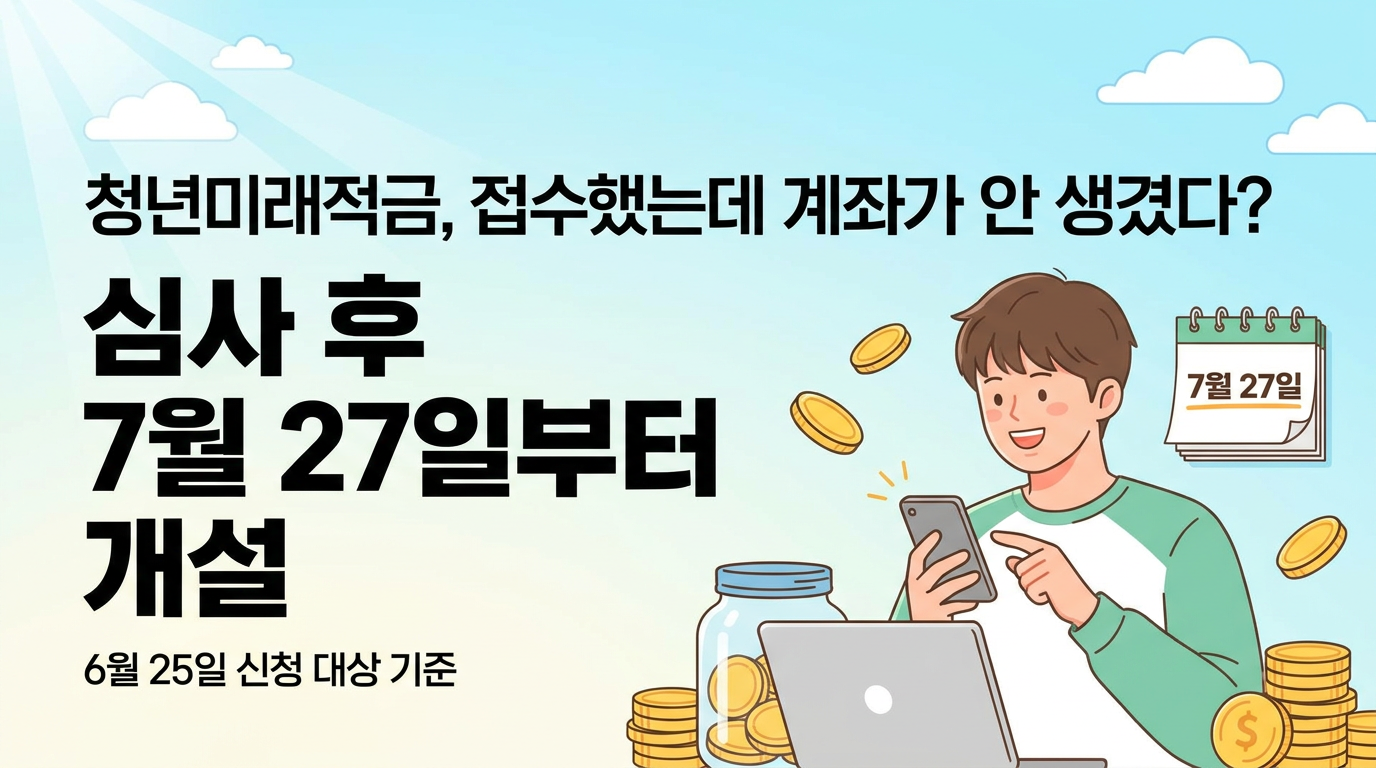 접수했는데 계좌가 안 생겼다? 청년미래적금은 심사 후 7월 27일부터 개설 · 청년미래적금 6월 25일 신청 대상 기준