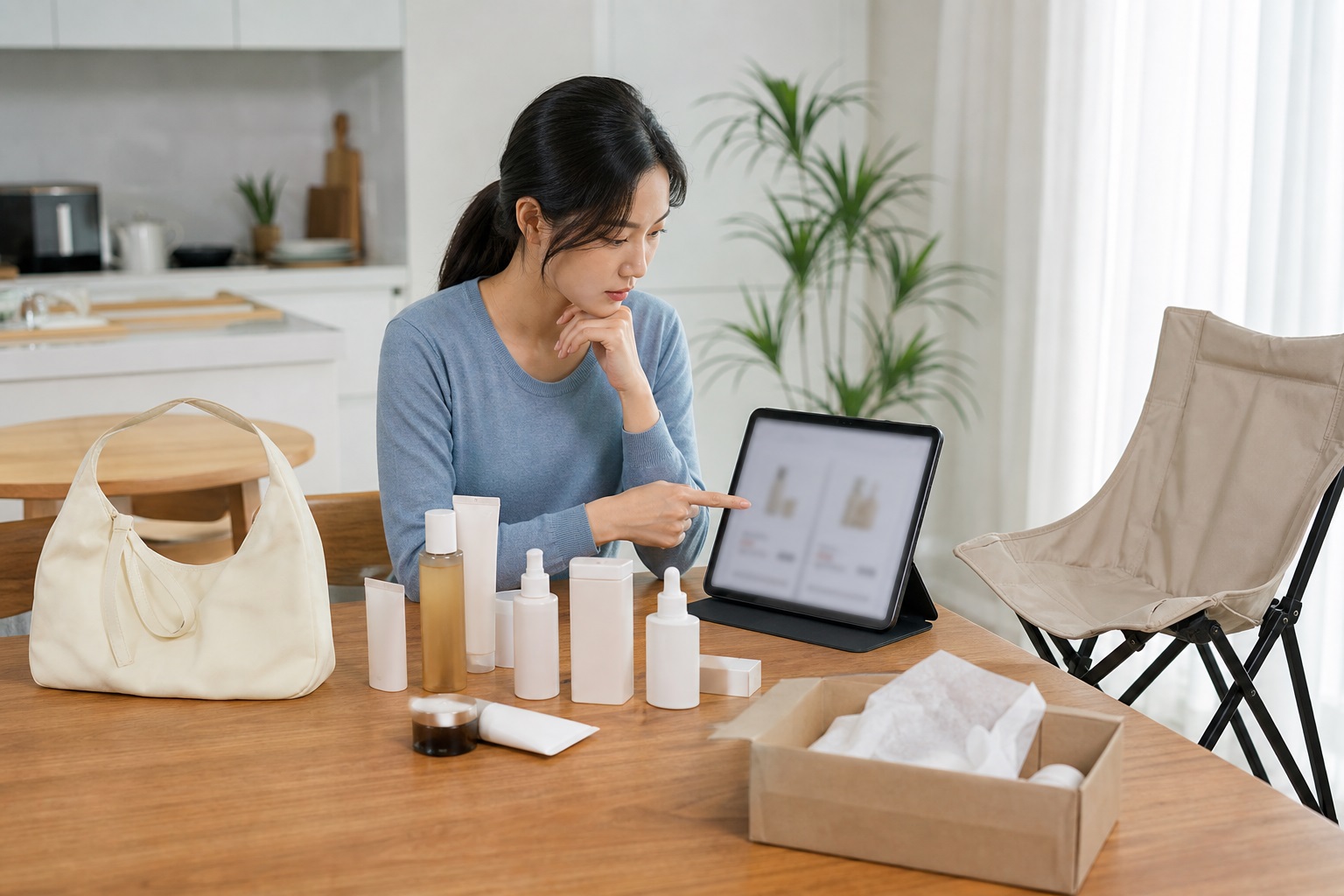 숄더백과 캠핑 의자는 같은 5만 원 조건일까? 내용을 설명하는 관련 이미지