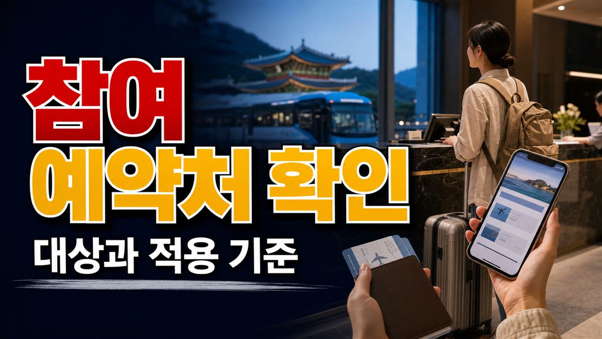 쿠폰은 받았는데 여행사는 어디여야 할까? 참여 예약처 확인 관련 핵심 정보를 상징적으로 보여주는 썸네일 이미지