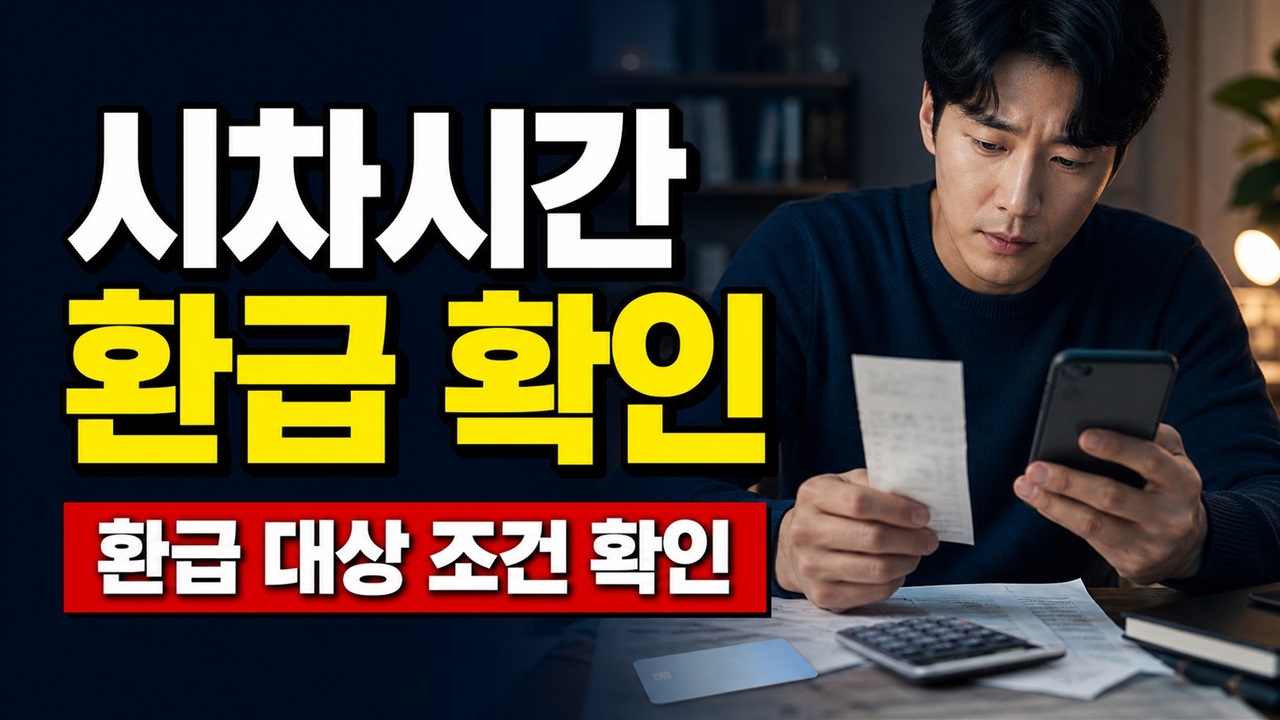 모두의 카드 반값만 볼 게 아니다? 시차시간 환급 대상 확인 관련 핵심 정보를 상징적으로 보여주는 썸네일 이미지