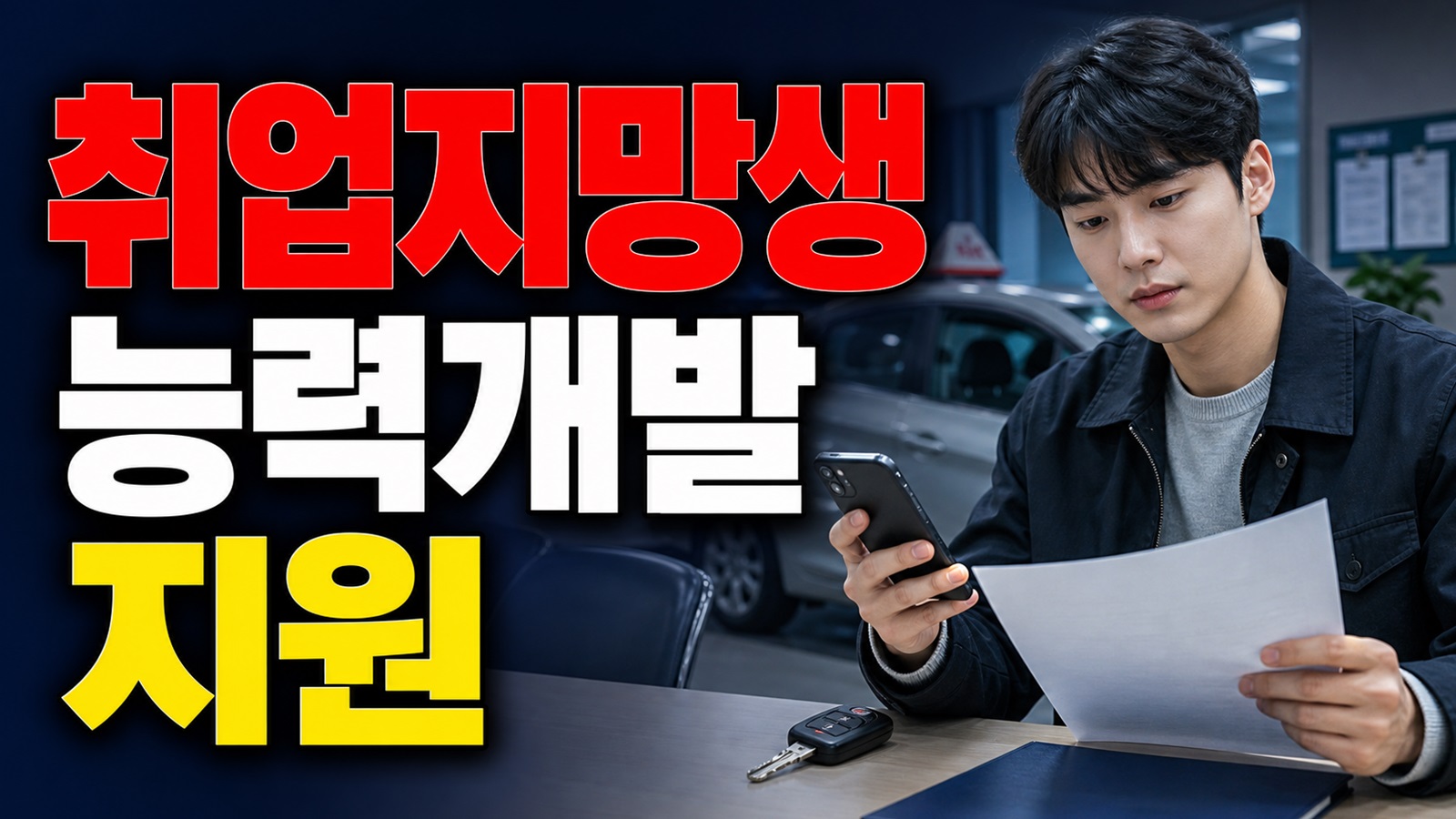 운전면허 첫 취득비 50만원, 취업지망생 능력개발 지원사업에서 놓치기 쉬운 조건 관련 핵심 정보를 상징적으로 보여주는 썸네일 이미지