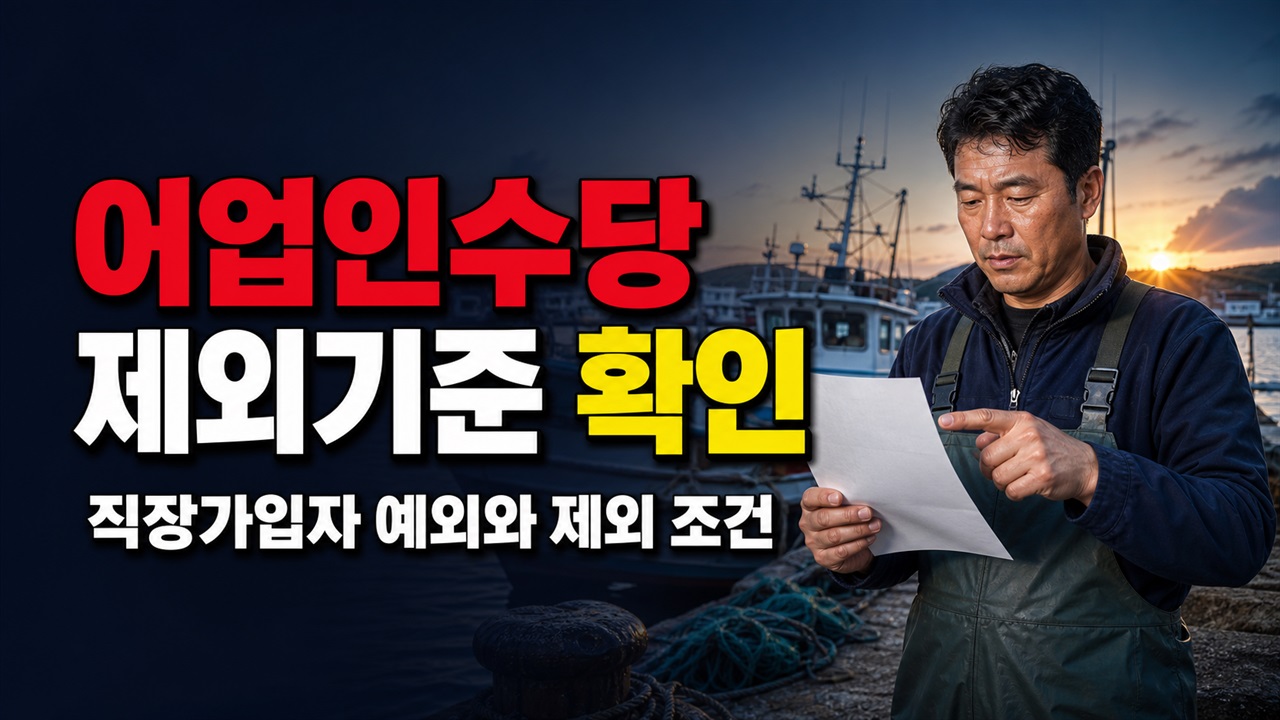 직장가입자도 예외가 있다? 어업 분야 가입자와 제주 어업인수당 제외 기준｜제주특별자치도 어업인수당 지원사업 관련 핵심 정보를 상징적으로 보여주는 썸네일 이미지