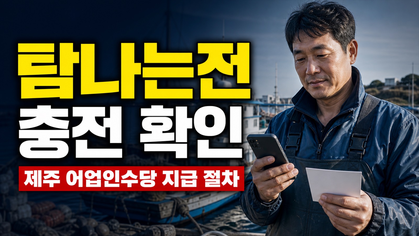 현금 입금이 아닌 탐나는전 충전, 제주 어업인수당 지급 확인은 이렇게 · 제주특별자치도 어업인수당 지원사업 기준 관련 핵심 정보를 상징적으로 보여주는 썸네일 이미지
