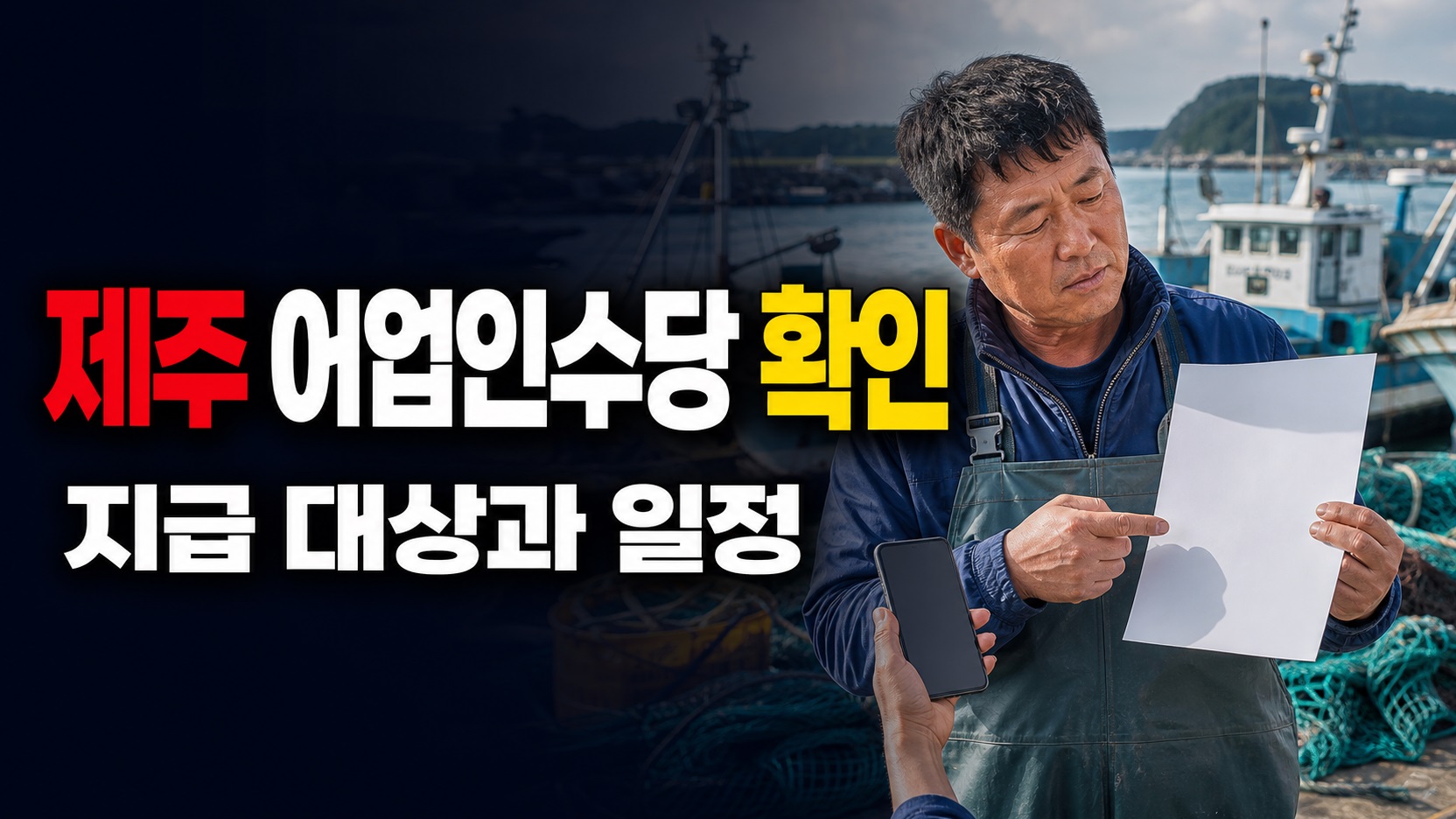 같은 제주 어업인수당인데 50만·45만 원, 1인 어가와 2인 이상 어가 지급액이 갈리는 기준 관련 핵심 정보를 상징적으로 보여주는 썸네일 이미지