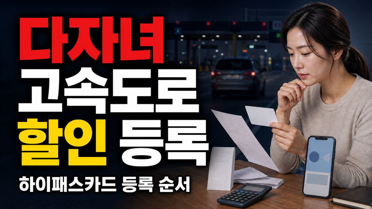 하이패스카드만 있으면 될까? 다자녀 고속도로 할인 등록 순서 관련 핵심 정보를 상징적으로 보여주는 썸네일 이미지