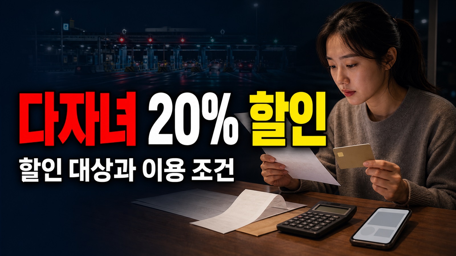 민자고속도로를 섞어 탔다면? 다자녀 20% 할인 제외 구간 관련 핵심 정보를 상징적으로 보여주는 썸네일 이미지