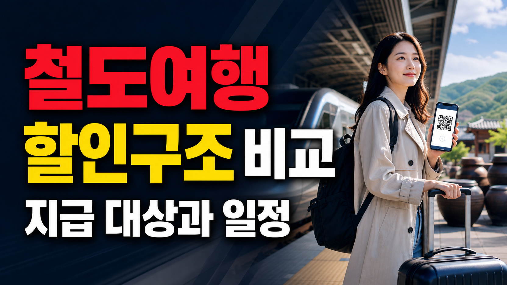 선할인 50%인가 쿠폰 지급인가, 지역사랑 철도여행 할인 구조 비교에서 보는 인구감소지역 기차여행 50% 할인쿠폰 QR 인증 관련 핵심 정보를 상징적으로 보여주는 썸네일 이미지