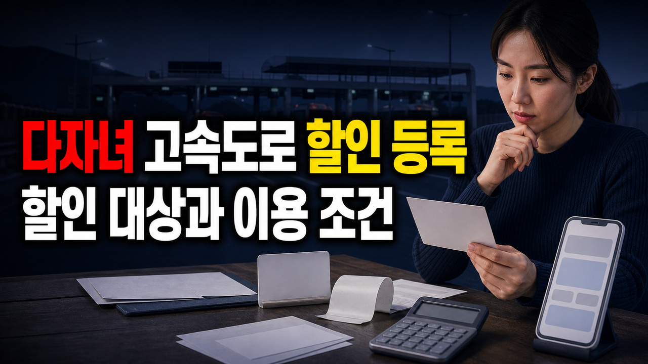 다자녀 고속도로 할인 자동 적용 아니다? 3자녀는 지금 등록, 2자녀는 8월 10일부터 관련 핵심 정보를 상징적으로 보여주는 썸네일 이미지