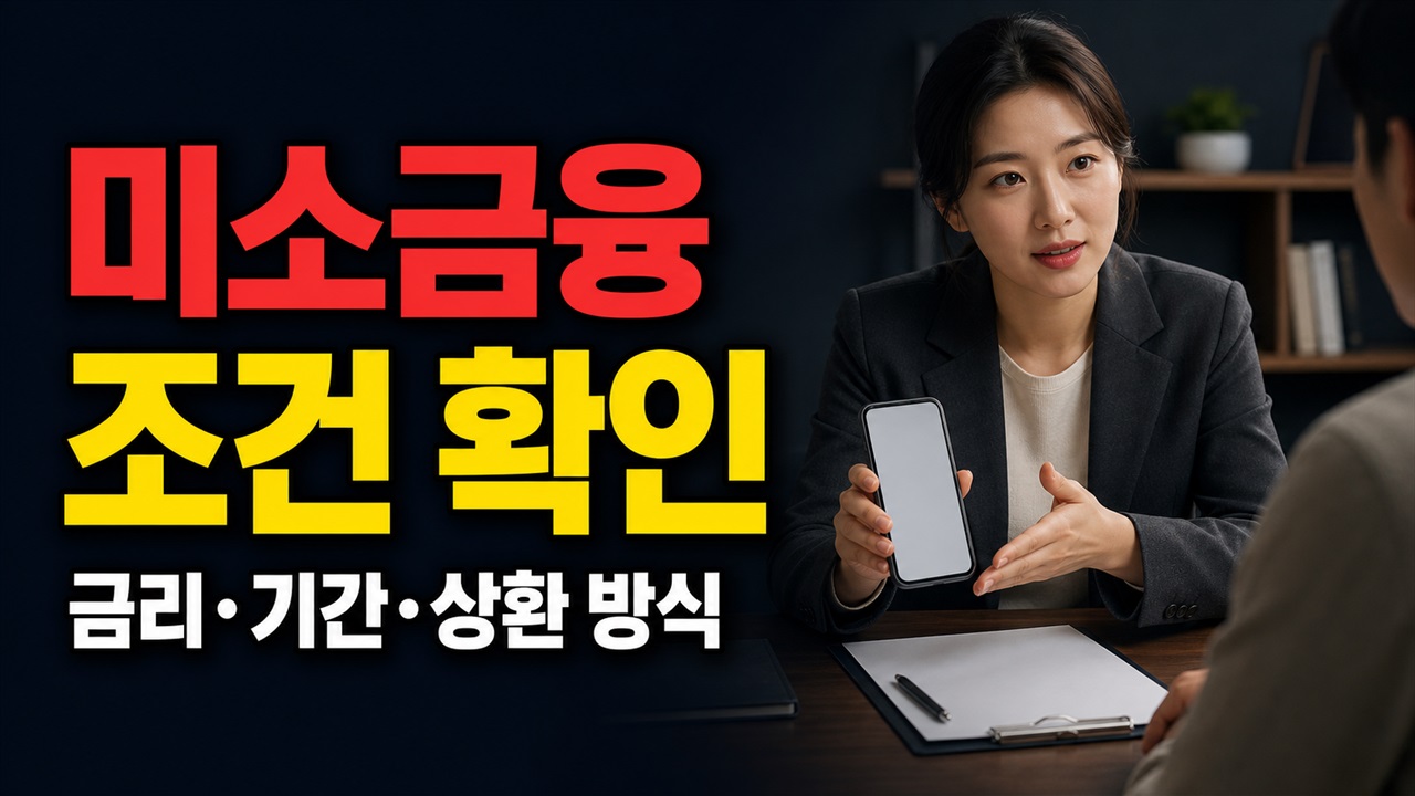 최대 500만 원은 확정액이 아니다, 금융취약계층 미소금융 금리·기간·상환 방식 관련 핵심 정보를 상징적으로 보여주는 썸네일 이미지