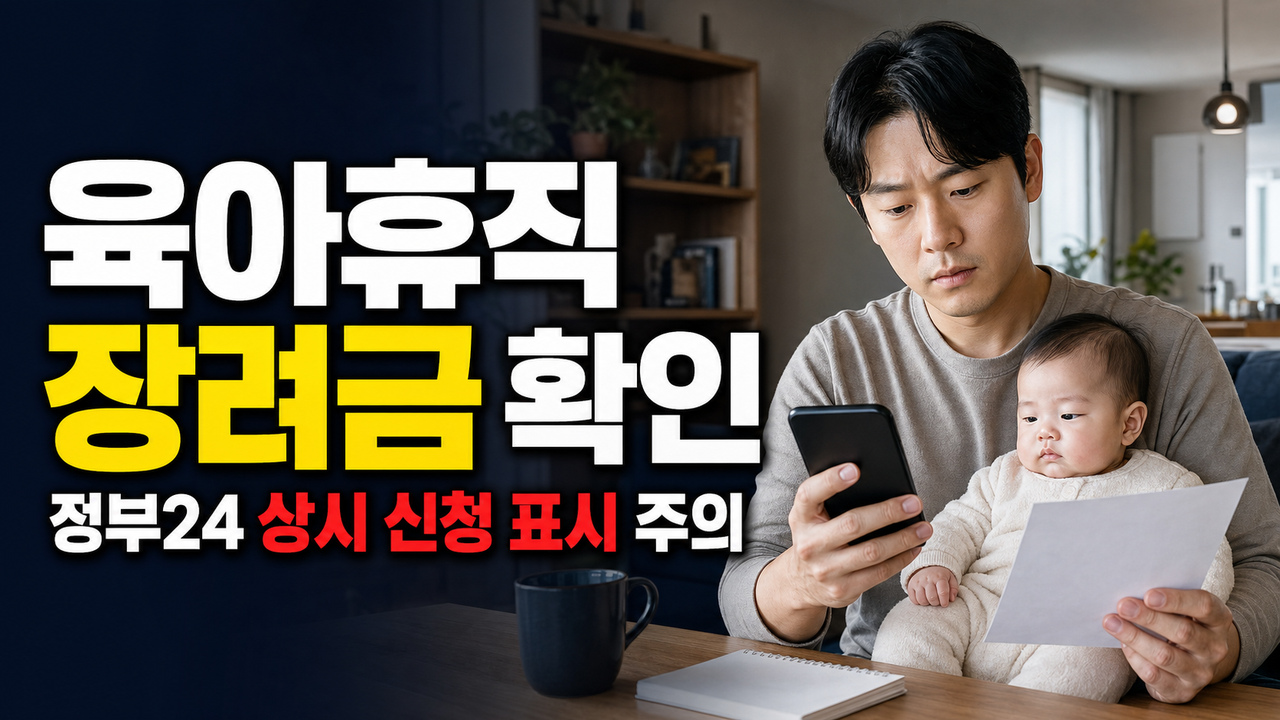 정부24에는 상시 신청인데 왜 끝났을까? 2026 광양시 아빠 육아휴직 장려금 표시 주의 관련 핵심 정보를 상징적으로 보여주는 썸네일 이미지