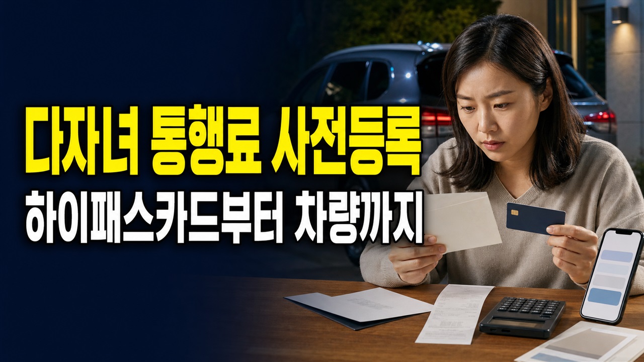 하이패스카드부터 차량까지, 다자녀 통행료 할인 사전등록 순서 관련 핵심 정보를 상징적으로 보여주는 썸네일 이미지