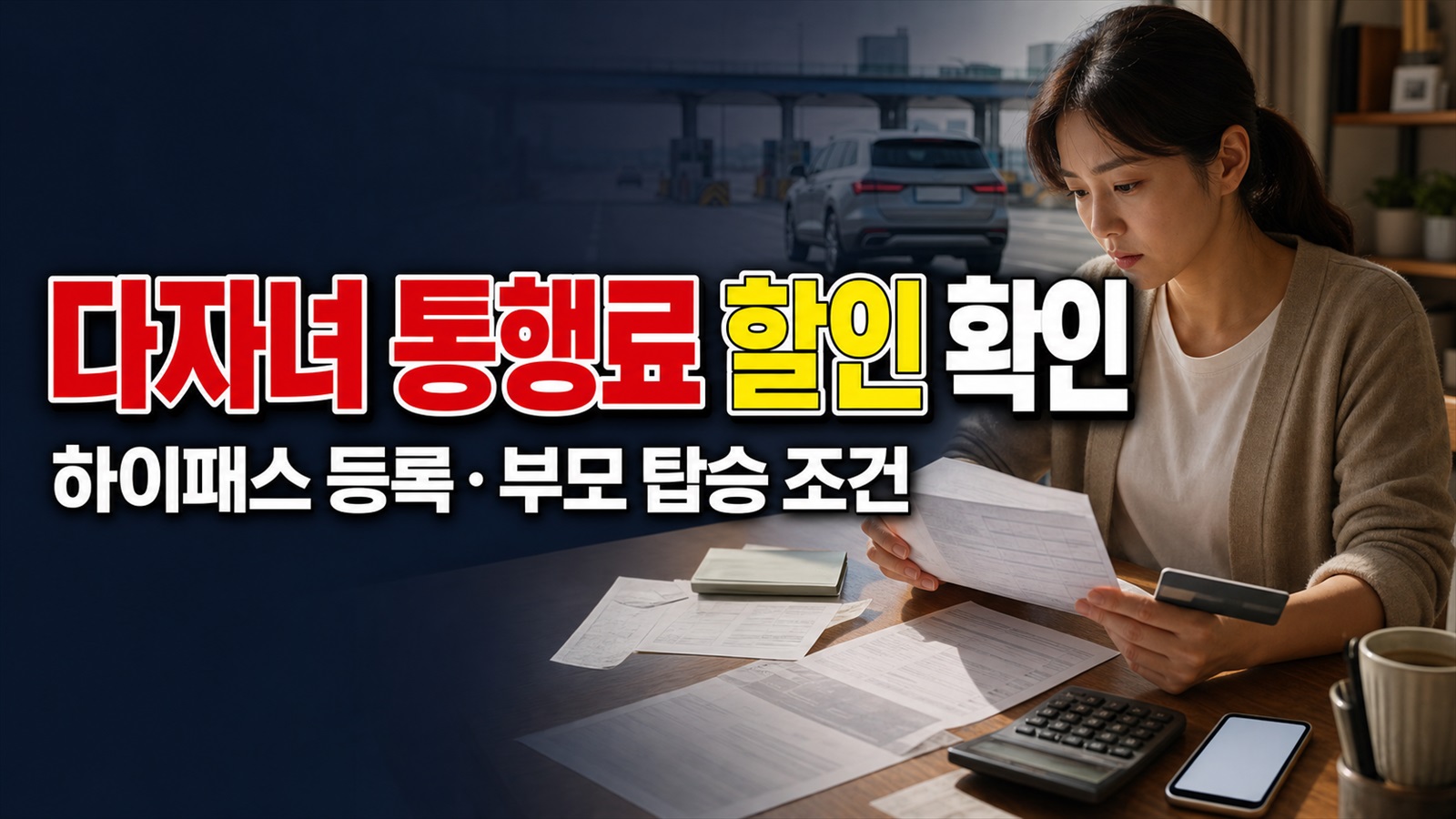 다자녀 고속도로 통행료 20% 자동 할인 아니다? 하이패스 등록·부모 탑승 조건 확인 관련 핵심 정보를 상징적으로 보여주는 썸네일 이미지