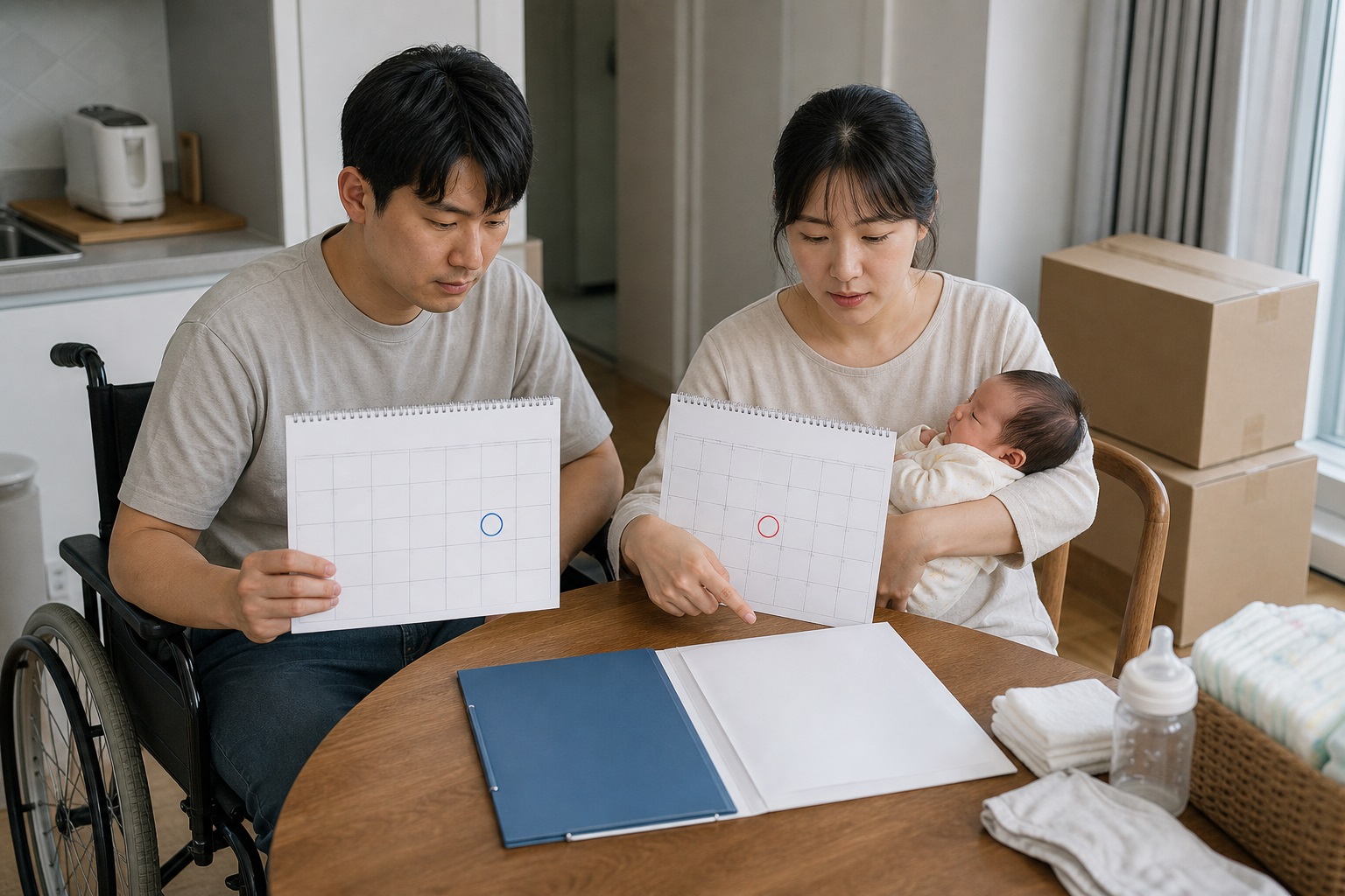 전입일과 출생일에 따른 신청 가능 기간 사례 내용을 설명하는 관련 이미지