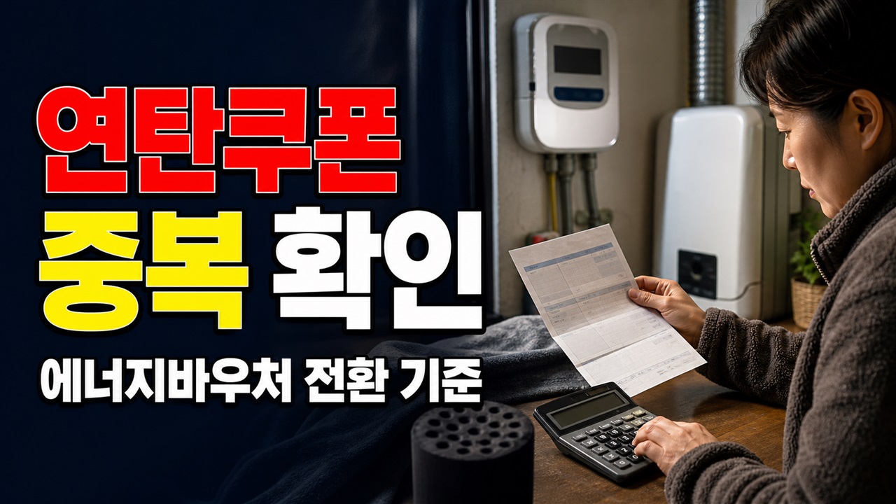 연탄쿠폰 받았다면 제외될까? 동절기 에너지바우처와 연탄전환 중복 기준 관련 핵심 정보를 상징적으로 보여주는 썸네일 이미지