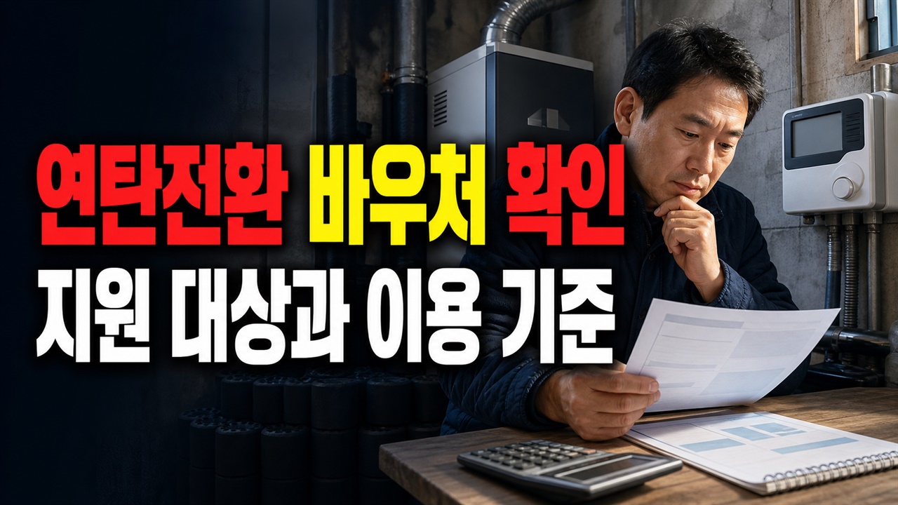 연탄보일러 바꿨다면 57만6000원 받을까? 8월 3일 시작되는 연탄전환 에너지바우처 대상 확인 관련 핵심 정보를 상징적으로 보여주는 썸네일 이미지