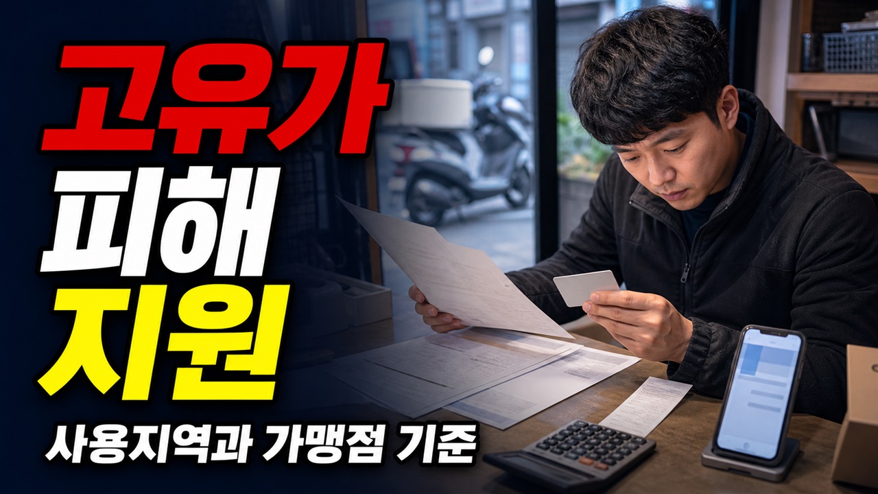 주소지 밖 배달가게라면? 고유가 피해지원금 사용지역·가맹점 기준 관련 핵심 정보를 상징적으로 보여주는 썸네일 이미지