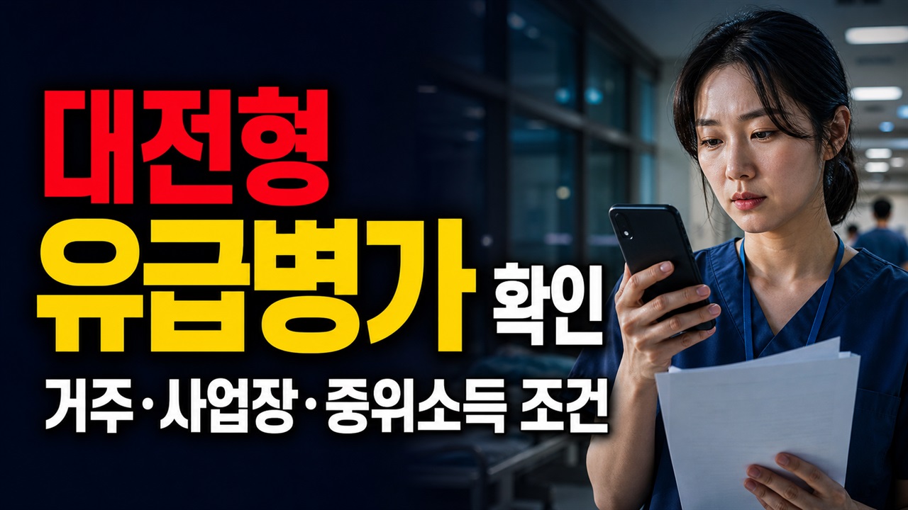 건강보험 지역가입자만 해당될까? 대전형 유급병가의 거주·사업장·중위소득 조건 관련 핵심 정보를 상징적으로 보여주는 썸네일 이미지