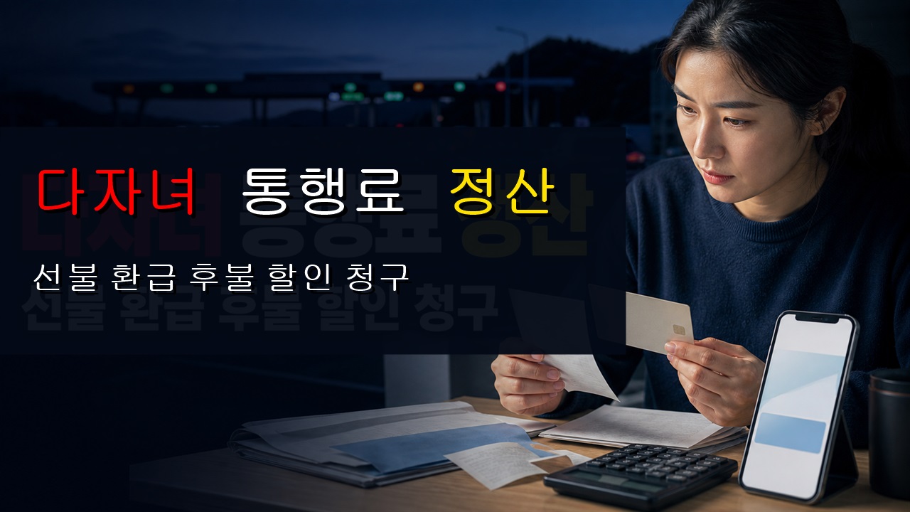 선불은 사후 환급·후불은 할인 청구, 다자녀 고속도로 통행료 정산 차이 관련 핵심 정보를 상징적으로 보여주는 썸네일 이미지