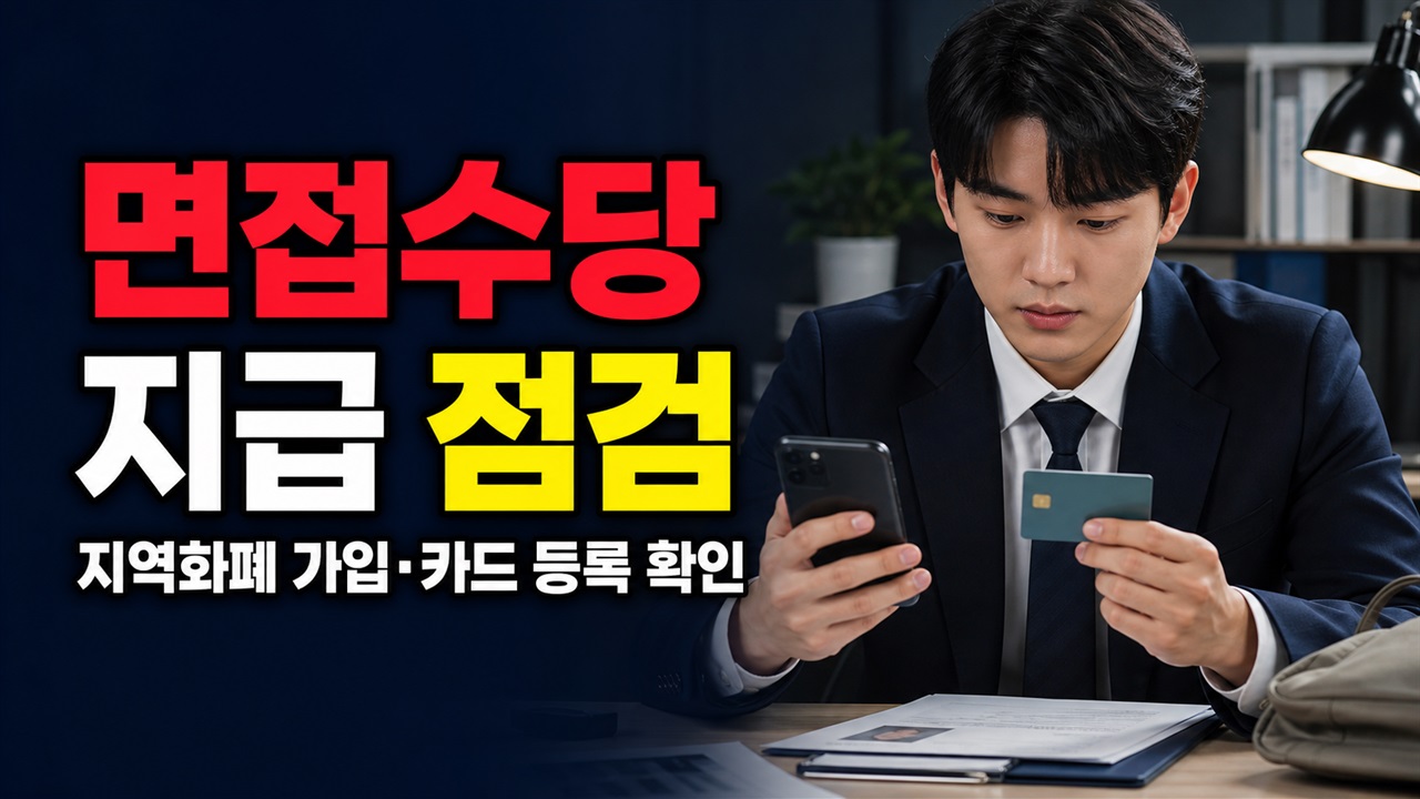 지급이 늦는 청년 면접수당, 지역화폐 회원가입·카드 등록부터 점검 관련 핵심 정보를 상징적으로 보여주는 썸네일 이미지