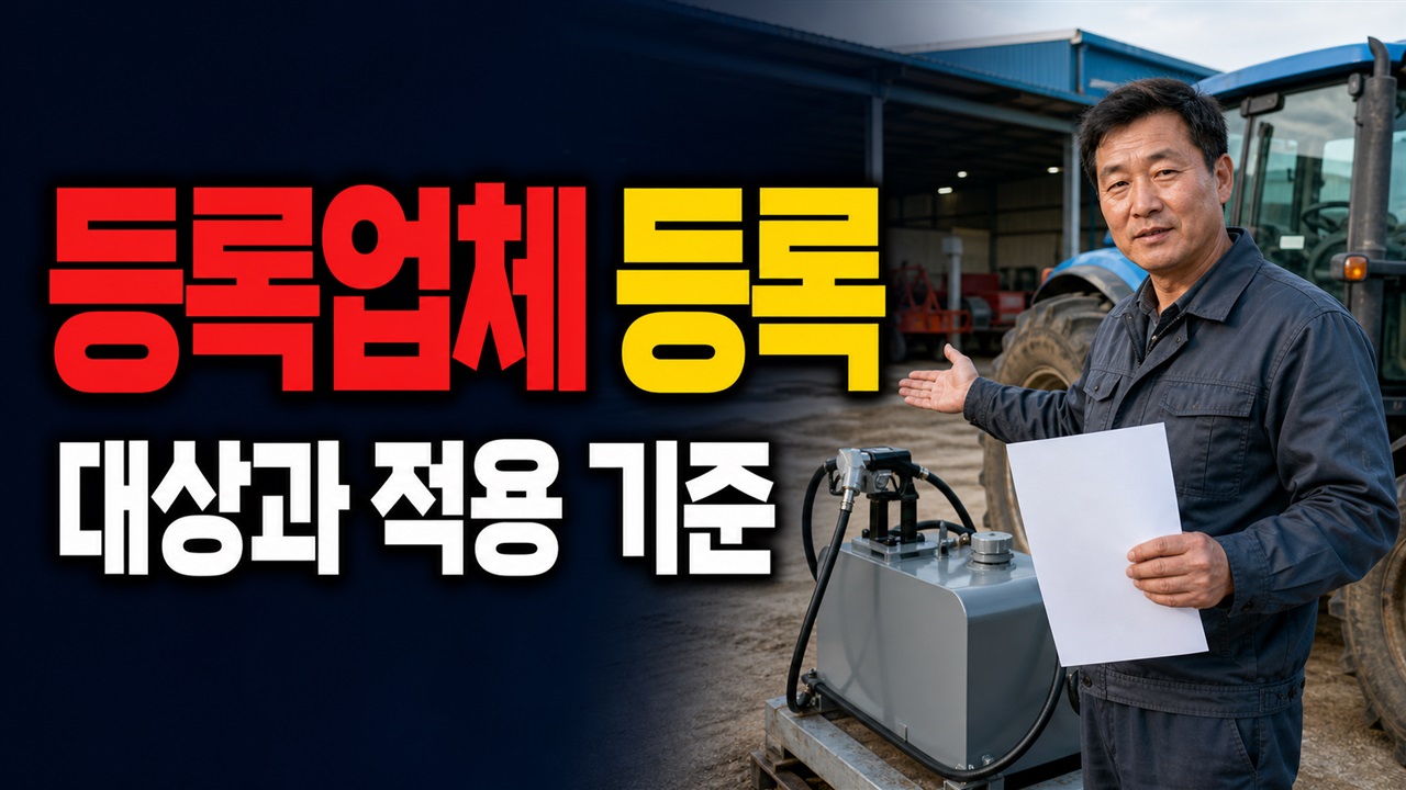 등록업체 제품 아니면 제외될까, 농업용 급유기 1,000ℓ 미만 구매 조건 관련 핵심 정보를 상징적으로 보여주는 썸네일 이미지