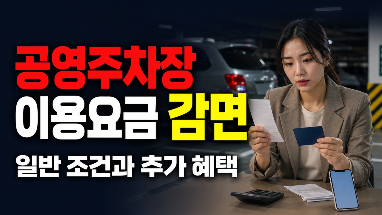 일반 조건과 추가 혜택을 비교한 공영주차장 이용요금 감면 금액 차이 관련 핵심 정보를 상징적으로 보여주는 썸네일 이미지