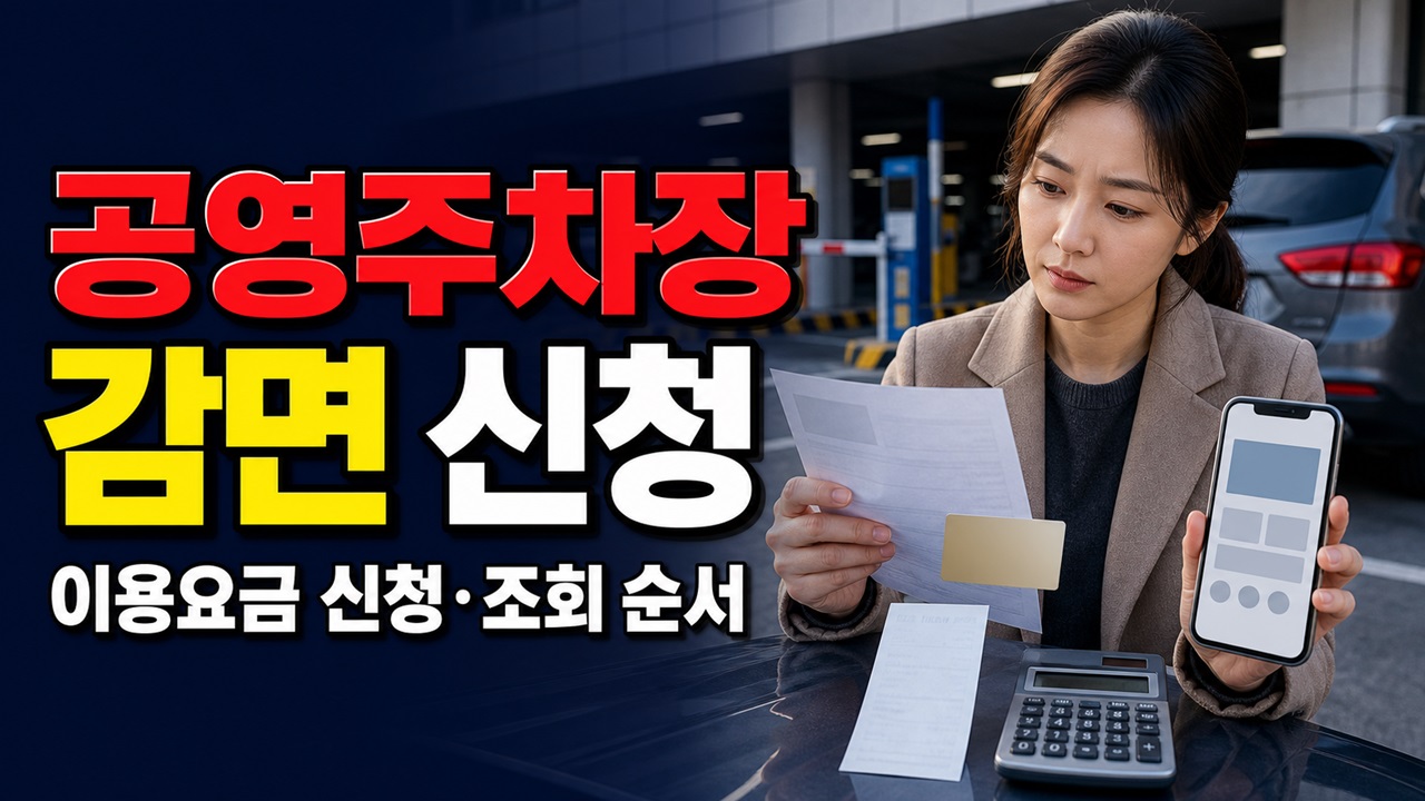 지금 해야 할 일은? 공영주차장 이용요금 감면 신청·조회 순서 관련 핵심 정보를 상징적으로 보여주는 썸네일 이미지