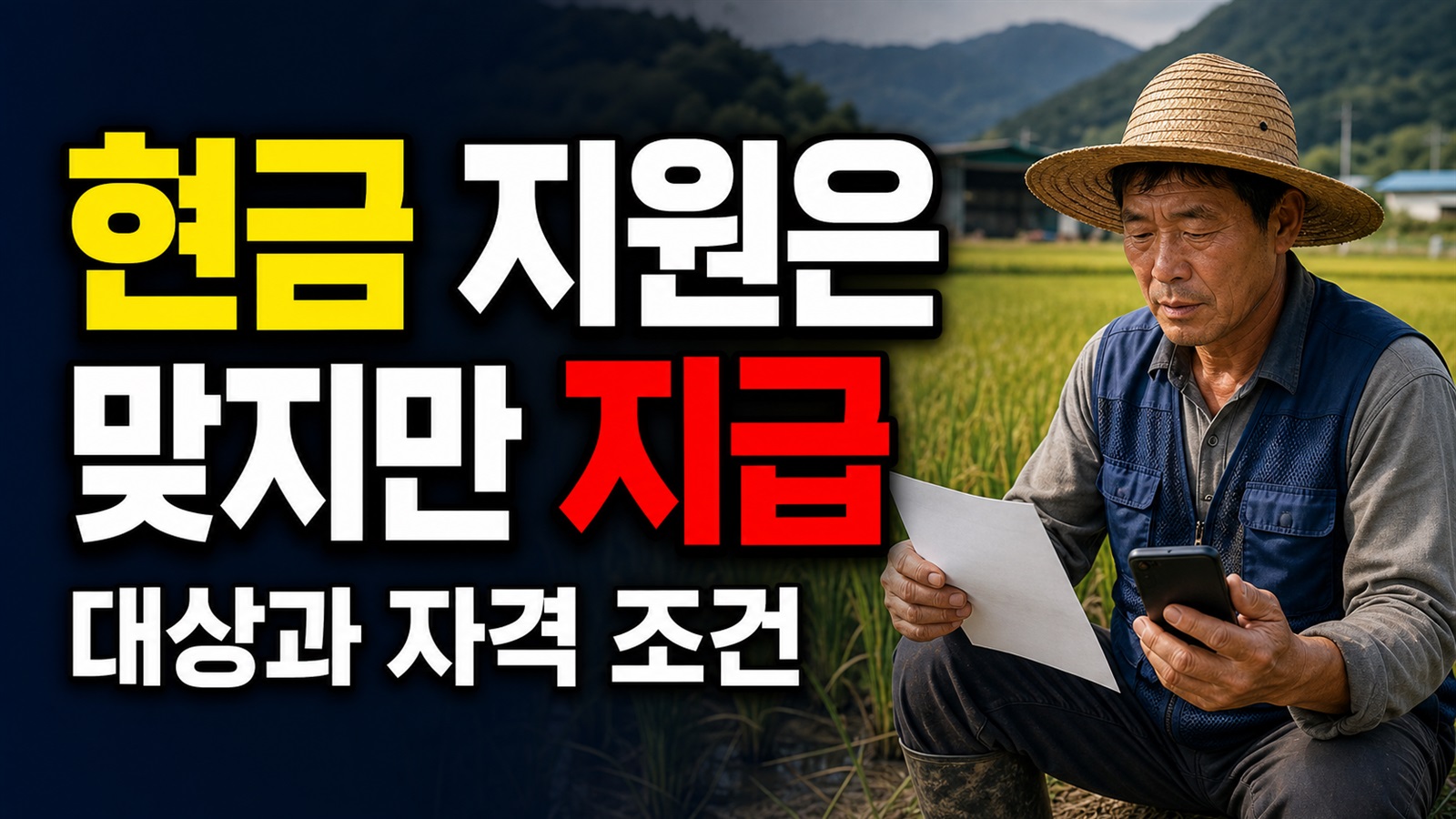 현금 지원은 맞지만 지급일은 미기재, 충주시 벼 농가 소득지원 접수 후 확인사항 · 벼 재배농업인 소득지원 기준 관련 핵심 정보를 상징적으로 보여주는 썸네일 이미지