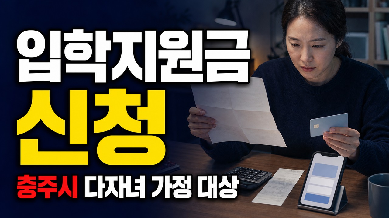 충주시 다자녀 가정 입학지원금 지원 관련 핵심 정보를 상징적으로 보여주는 썸네일 이미지