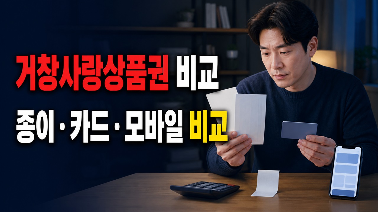 종이·카드·모바일 10%는 같아도 구매법은 다르다, 거창사랑상품권 비교｜지역화폐(거창사랑상품권) 관련 핵심 정보를 상징적으로 보여주는 썸네일 이미지