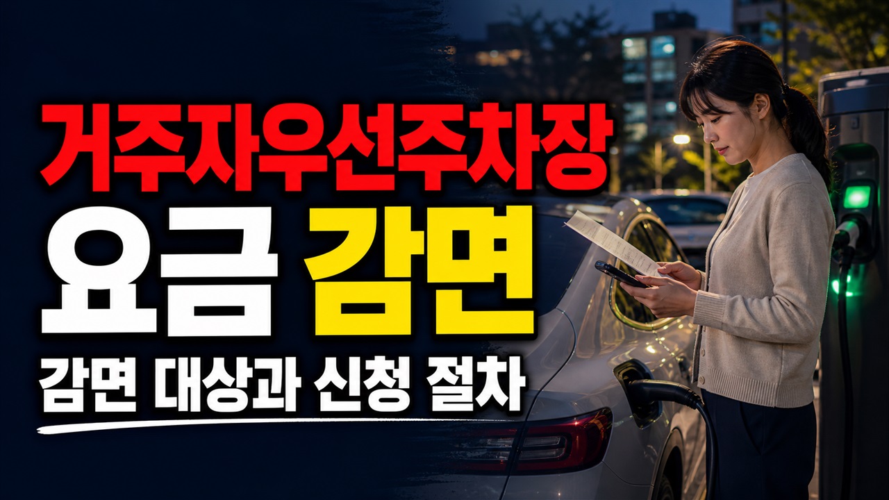 성동구 공영주차 전기차는 충전 1시간 면제 후 50%, 저공해 경유차는 감면 제외 · 성동구 내 공영주차장 및 거주자우선주차장 요금 감면 기준 관련 핵심 정보를 상징적으로 보여주는 썸네일 이미지