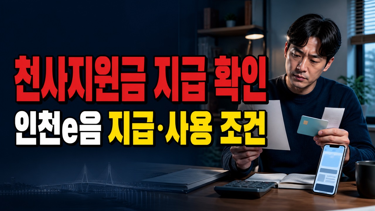 신청 다음 달에도 안 들어왔다면? 천사지원금 인천e음 지급·사용 조건 관련 핵심 정보를 상징적으로 보여주는 썸네일 이미지