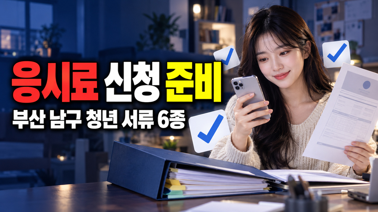 온라인 신청 전에 준비할 것, 부산 남구 청년 자격시험 응시료 서류 6종 관련 핵심 정보를 상징적으로 보여주는 썸네일 이미지