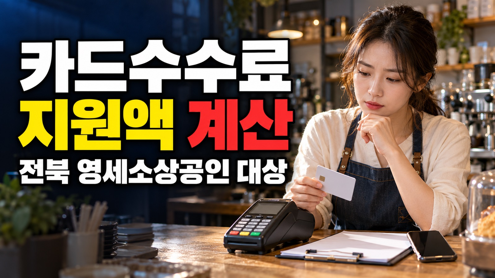 카드매출 5천만원이면 20만원? 전북 카드수수료 지원액 계산｜영세소상공인 카드수수료 지원 관련 핵심 정보를 상징적으로 보여주는 썸네일 이미지
