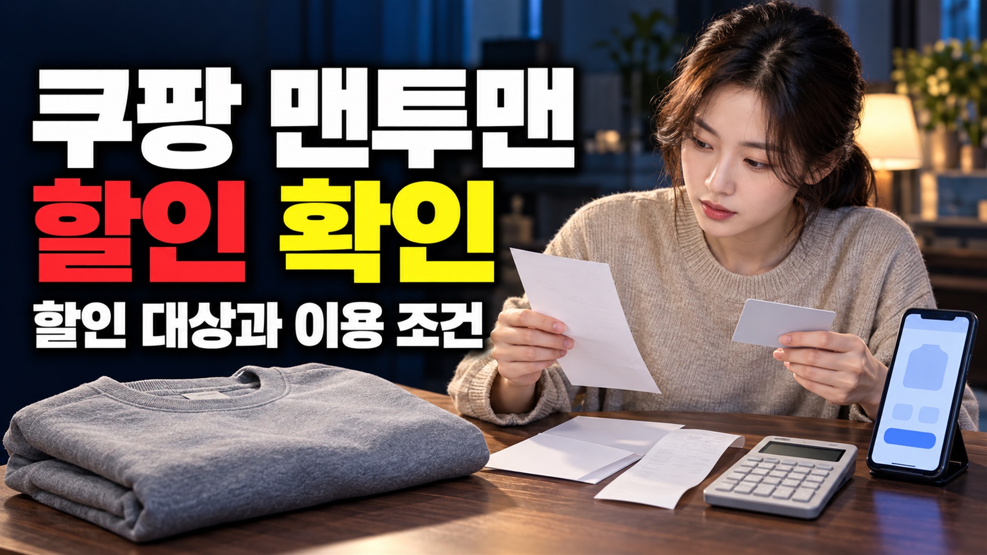 쿠팡 맨투맨 할인 오늘까지, 7만원 구매 시 1만원 쿠폰 조건은? 관련 핵심 정보를 상징적으로 보여주는 썸네일 이미지