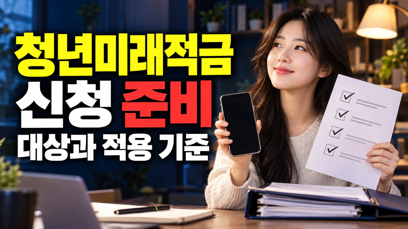 확인서 발급 후 앱 신청으로, 소상공인의 청년미래적금 준비 순서 관련 핵심 정보를 상징적으로 보여주는 썸네일 이미지