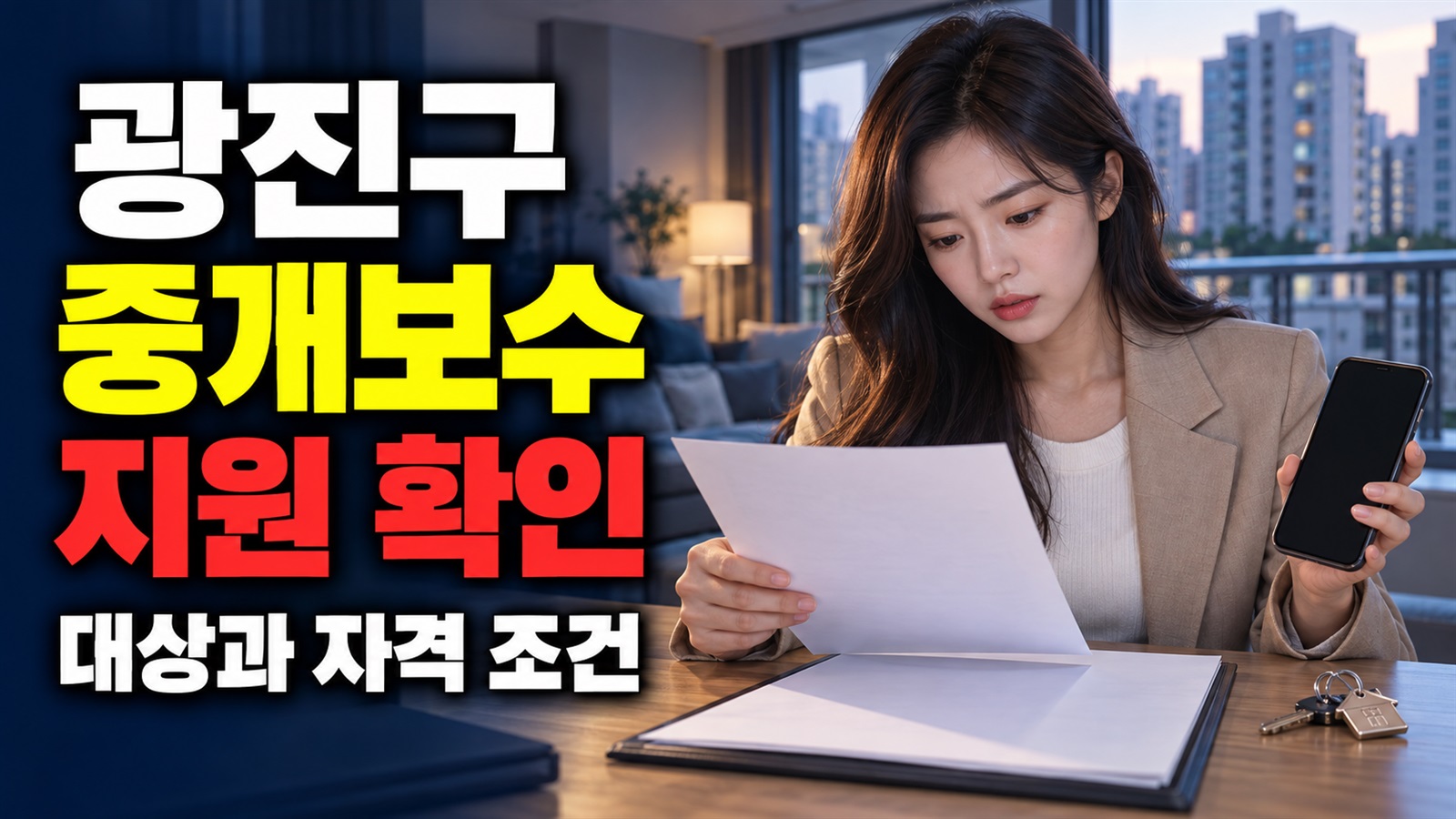 월세방을 구한다면 광진구 중개보수 지원의 1억원 기준부터 점검 · 중개수수료 무료지원 서비스 기준 관련 핵심 정보를 상징적으로 보여주는 썸네일 이미지