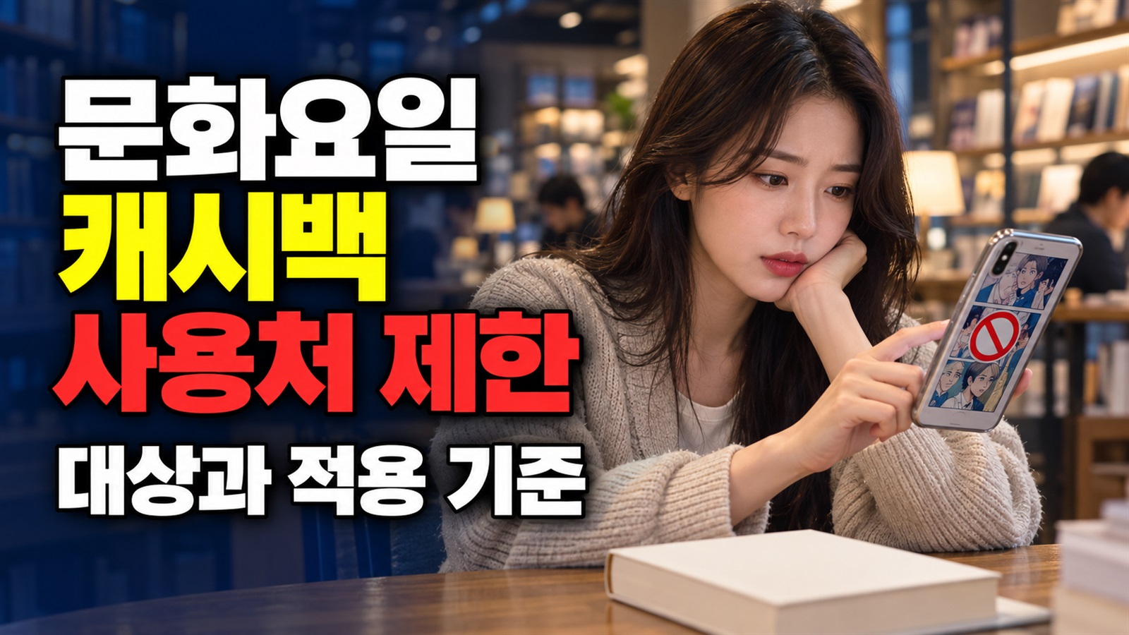 웹툰·웹소설에는 쓸 수 없다, 교보 문화요일 캐시백 사용처 제한 관련 핵심 정보를 상징적으로 보여주는 썸네일 이미지