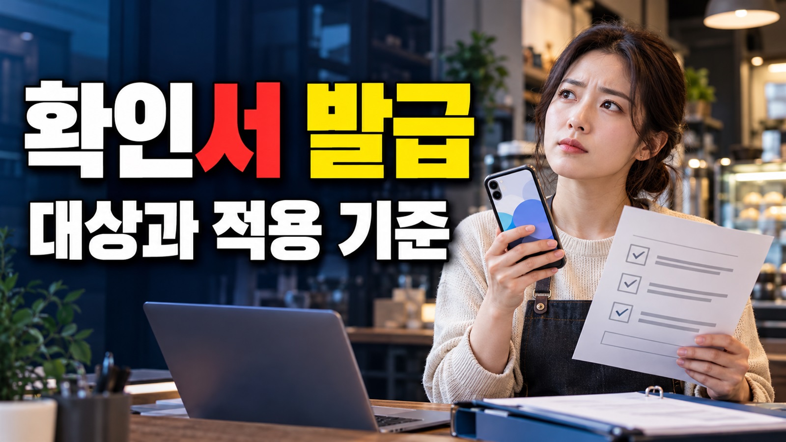 확인서 발급과 보상 신청은 별개: 소상공인 손실보상금 민원 구분 관련 핵심 정보를 상징적으로 보여주는 썸네일 이미지