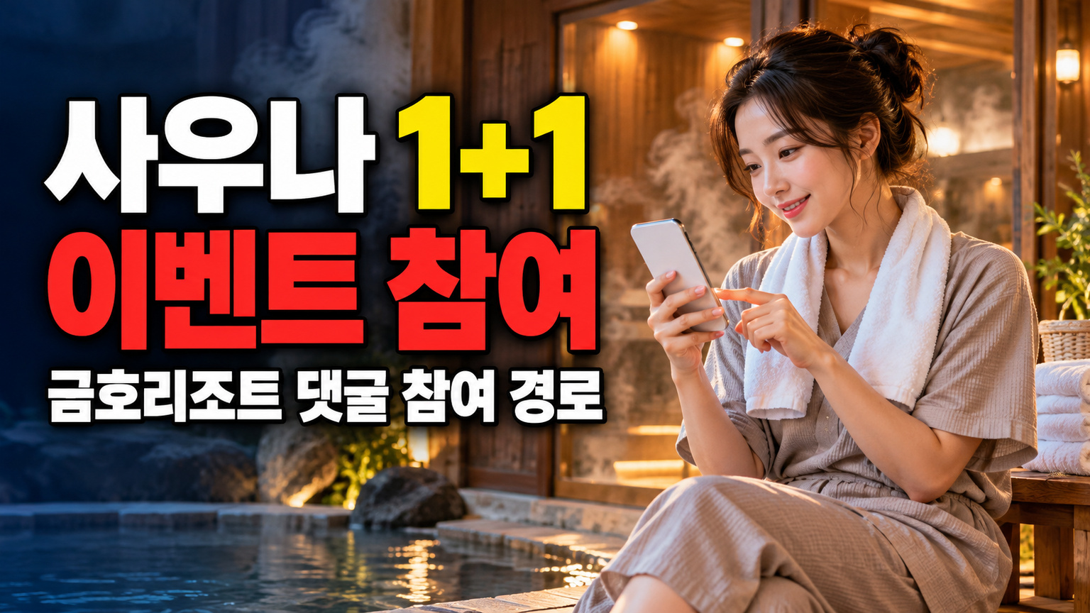 어디에 댓글을 남길까? 금호리조트 사우나 1+1 이벤트 참여 경로 관련 핵심 정보를 상징적으로 보여주는 썸네일 이미지