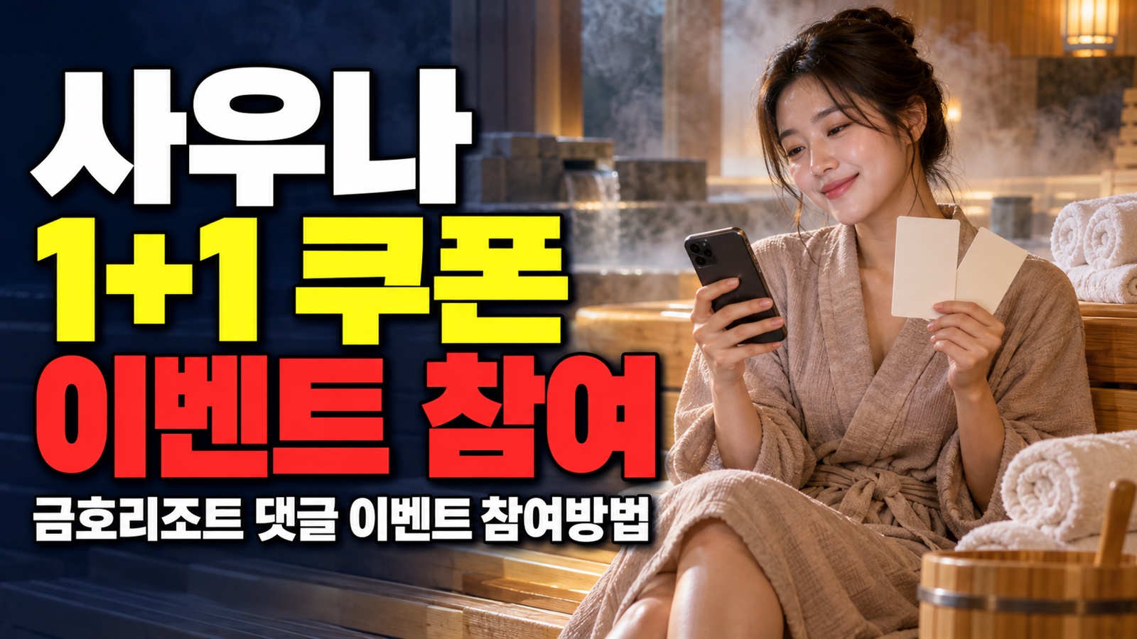 금호리조트 사우나 1+1 쿠폰, 10월 15일 시작 예정 댓글 이벤트 참여방법은? 관련 핵심 정보를 상징적으로 보여주는 썸네일 이미지