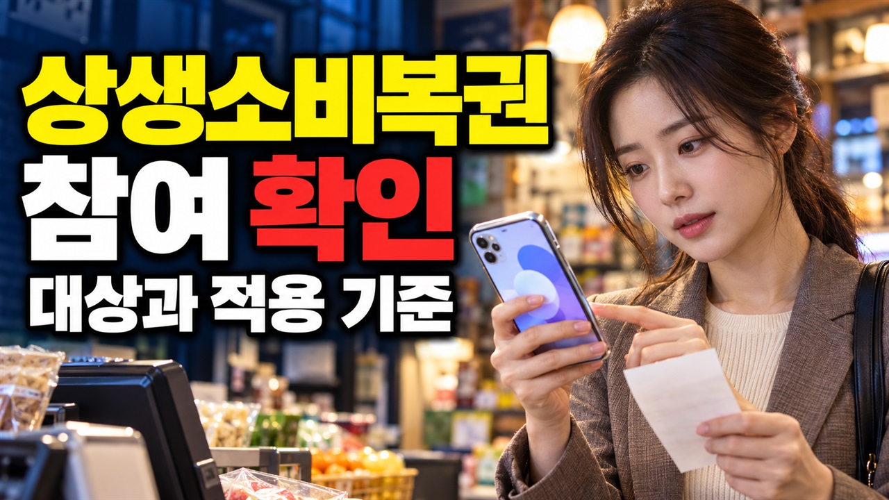 2026 상생소비복권, 이미 결제했다면? 앱 참여 동의와 실적 인정 조건 관련 핵심 정보를 상징적으로 보여주는 썸네일 이미지