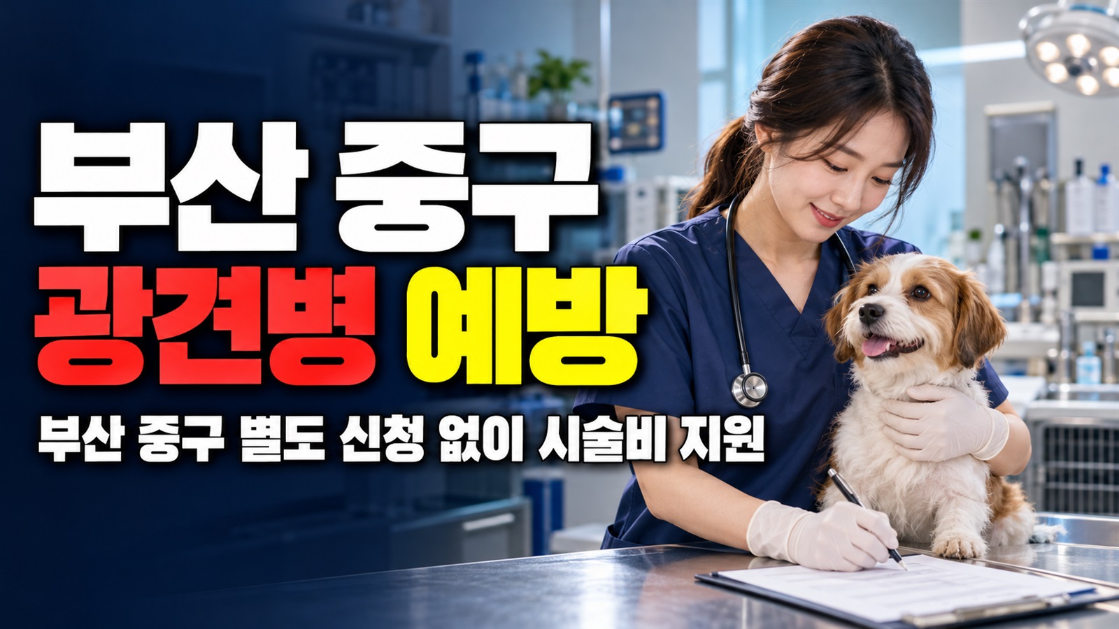 별도 신청 없는 부산 중구 광견병예방접종 시술비 지원, 병원 방문으로 이용 관련 핵심 정보를 상징적으로 보여주는 썸네일 이미지