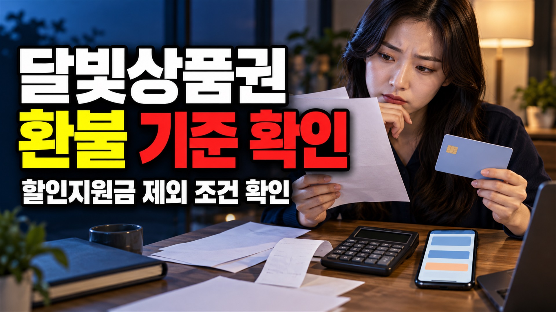 60% 사용만으로 환불이 끝날까? 달빛상품권 할인지원금 제외 조건 · 달빛상품권 신용카드 구매 잔액 환불 기준 관련 핵심 정보를 상징적으로 보여주는 썸네일 이미지