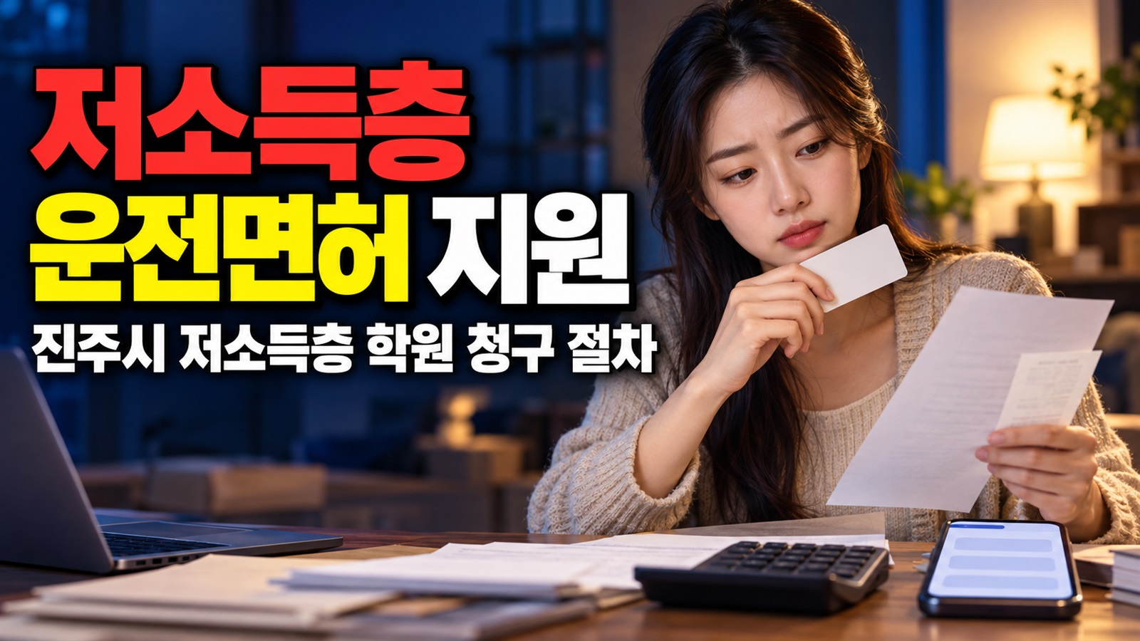 취득 후 개인 환급일까? 진주시 저소득층 운전면허 지원의 학원 청구 절차 관련 핵심 정보를 상징적으로 보여주는 썸네일 이미지