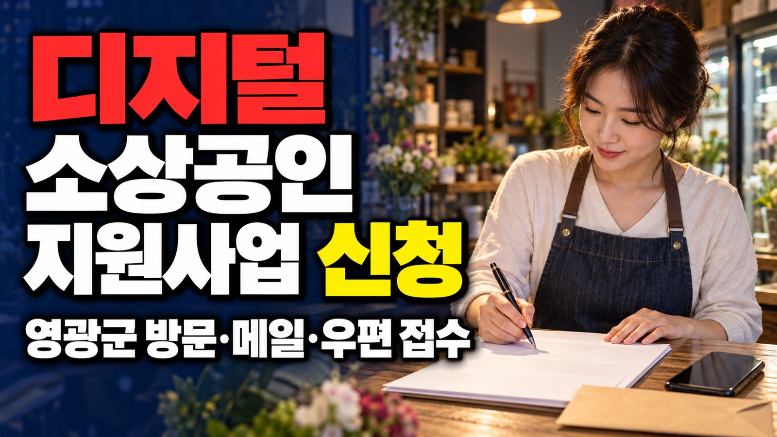 방문·메일·우편으로 접수하는 영광군 디지털 소상공인 지원사업 신청 준비 관련 핵심 정보를 상징적으로 보여주는 썸네일 이미지