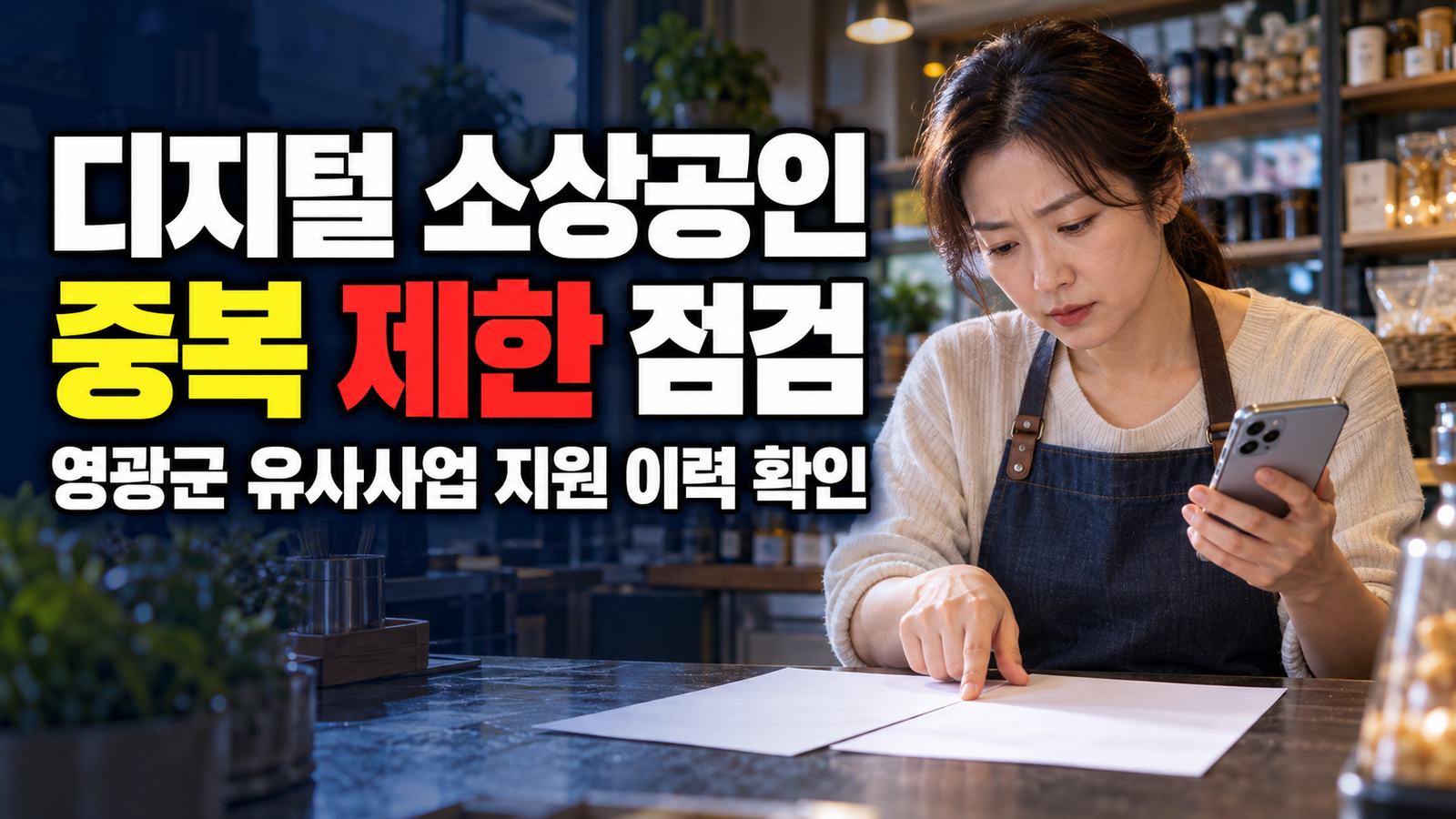 유사사업 지원 이력이 있다면 영광군 디지털 소상공인 사업의 중복 제한부터 점검 관련 핵심 정보를 상징적으로 보여주는 썸네일 이미지