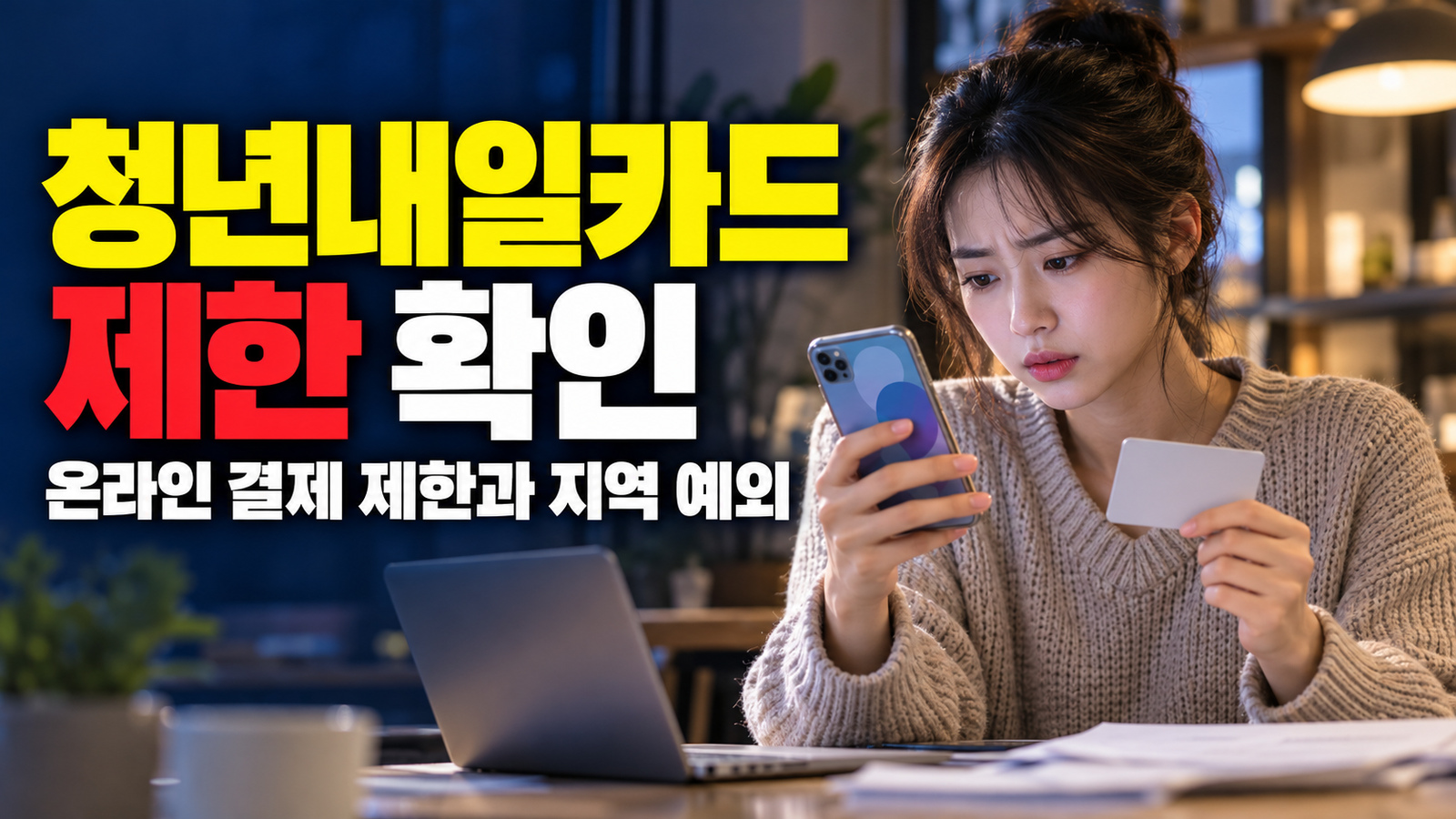 온라인 결제 전 주의할 청년내일카드 사용 제한과 지역 예외 관련 핵심 정보를 상징적으로 보여주는 썸네일 이미지