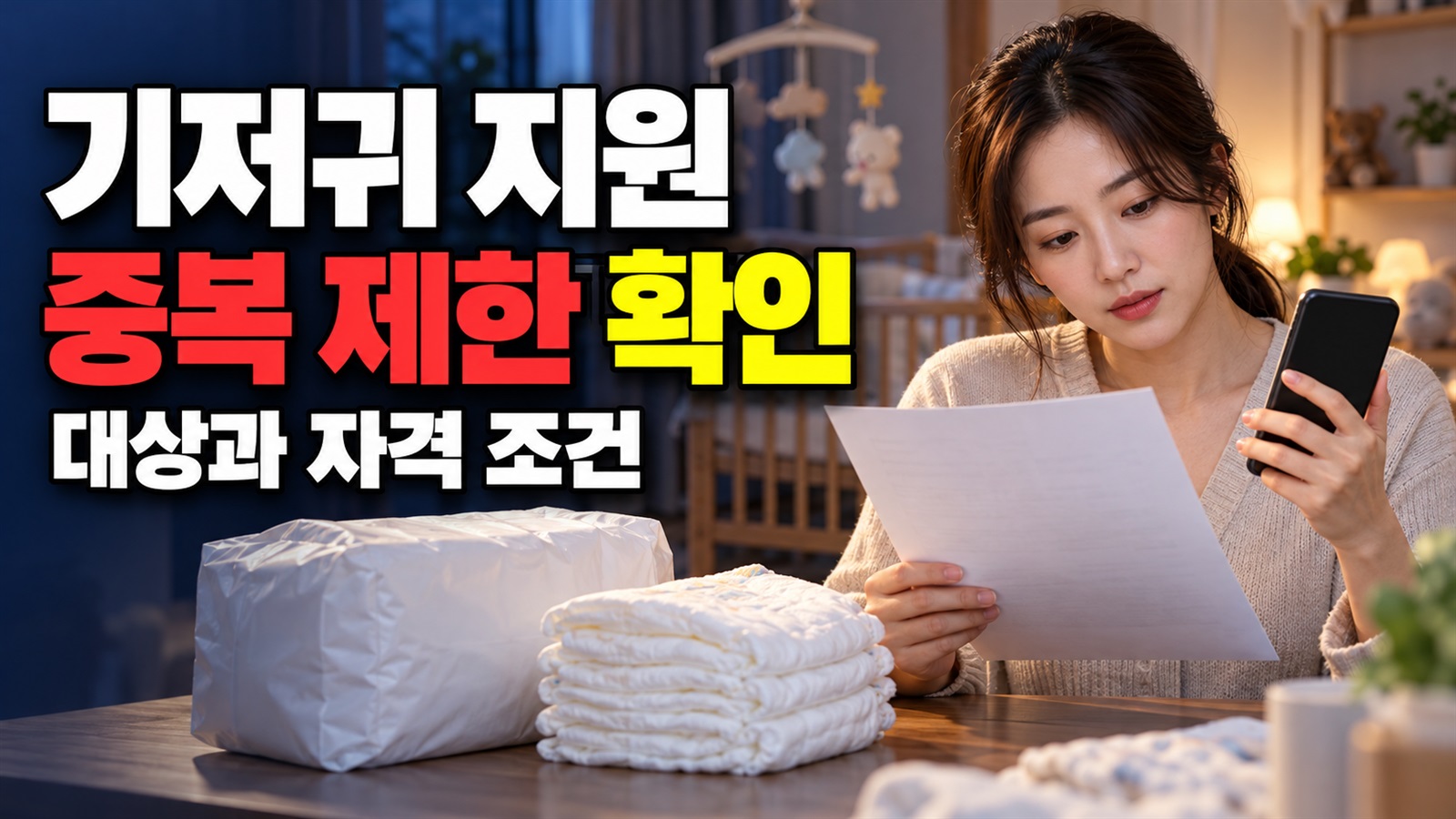 이미 국가 바우처를 받는다면, 임실군 기저귀 지원 중복 제한부터｜기저귀 지원(정부지원제외대상) 관련 핵심 정보를 상징적으로 보여주는 썸네일 이미지