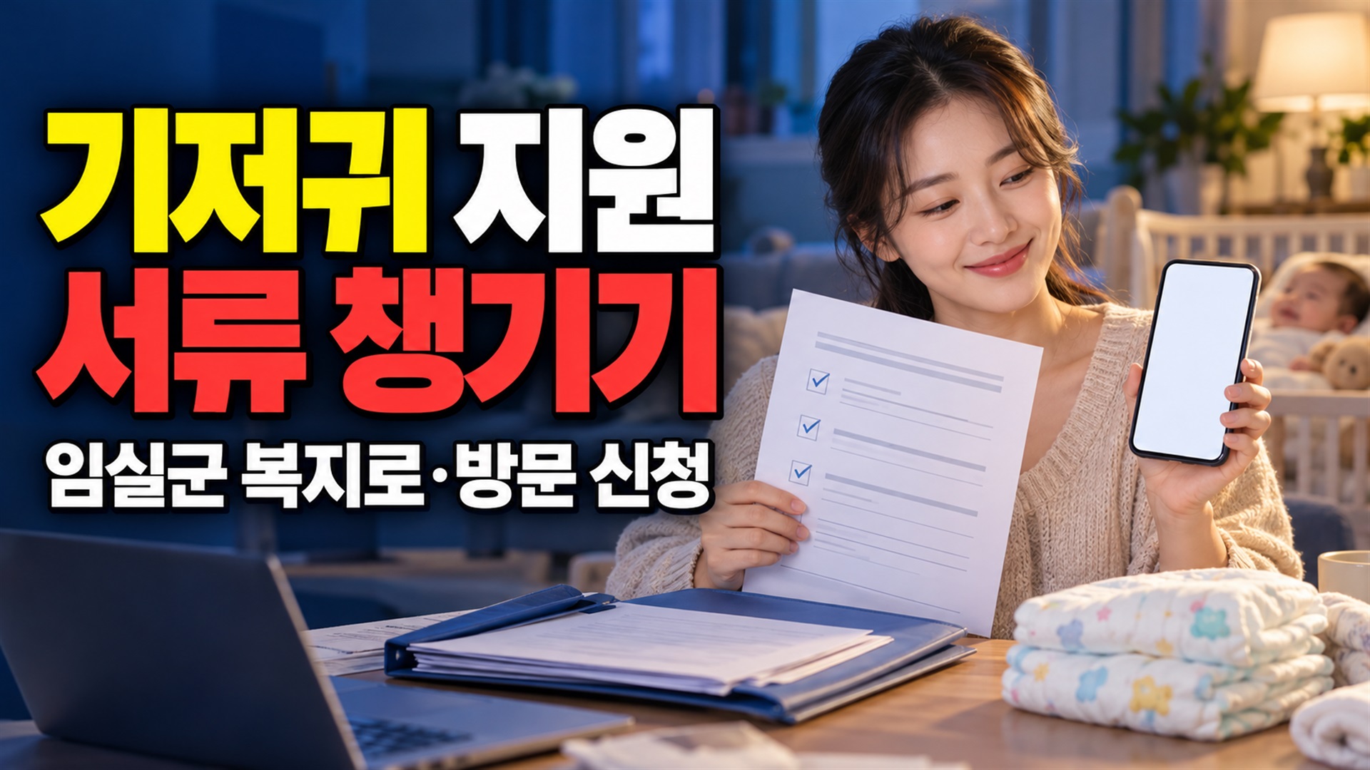 복지로·방문 중 어디로? 임실군 기저귀 지원 신청 서류 챙기기에서 보는 기저귀 지원(정부지원제외대상) 관련 핵심 정보를 상징적으로 보여주는 썸네일 이미지